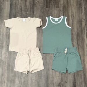 SOVA Sage Green Tank Set and Cream Tee Set